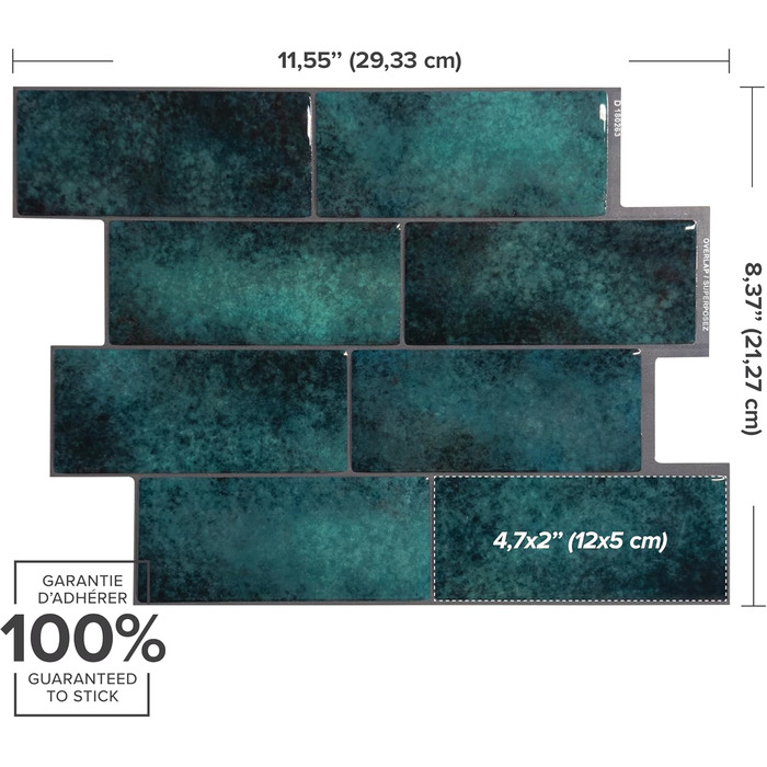 Наклейки для плитки, що самоклеяться - упаковка з 5 аркушів 29,36 см x 21,29 см - 3D самоклеючі ПВХ наклейки для плитки та фартуха для кухні, ванної кімнати та стін, кольорова та водонепроникна плитка (колір Medina Green)