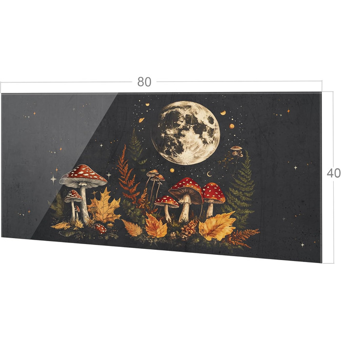 Скляний кухонний фартух GRAZDesign 4 мм Декоративний скляний фартух з квітковим мотивом Кухонний фартух сірого кольору - (Гриби вночі, 80x40 см)