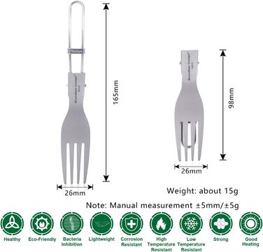 Безмежна подорож Титанова складна ложка Набір виделок Spork Посуд для кемпінгу на відкритому повітрі Титанові столові прибори Ланч-бокс Набір столових приборів і дорожні столові прибори Ti1026T (складна вилка 1 шт. )