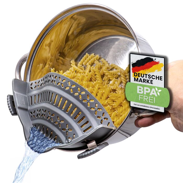 Силіконовий друшляк Snap-On Насадка для пасти з каструль та сковорідок Без бісфенолу А, придатний для миття в посудомийній машині Друшляк для зливу води з каструль (великий сірий)