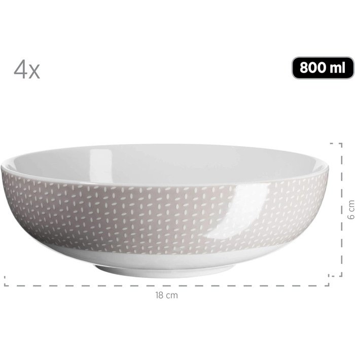 Набор посуды MSER 931566 Kitchen Time II на 4 персоны, 16 предметов, комбинированный сервиз бежевого цвета с тонким рисунком, фарфор