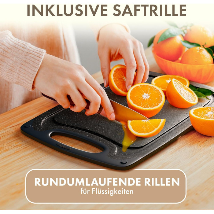 Набір обробних дощок Blumtal 3 розміри (S/M/L) - Велика пластикова обробна дошка з пазами для соку та ручкою - Без бісфенолу А, міцна кухонна обробна дошка, чорна, набір з 3 предметів