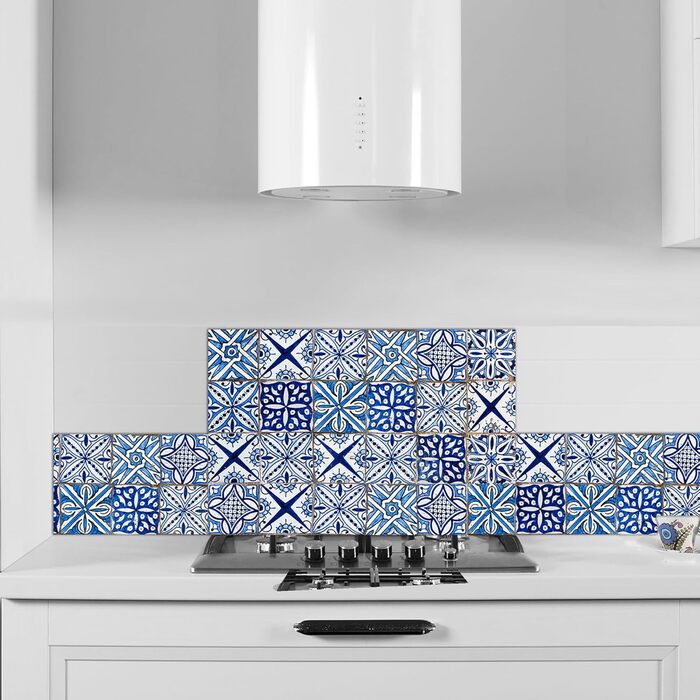 Алюмінієвий кухонний фартух, виготовлений в Італії, захищає плиту та стіну, миється та легко встановлюється, металевий фартух, 48 x 72 см (48x72, синій азулежу)