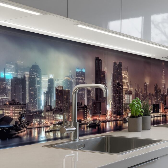 Кухонний фартух 60x80 см Самоклеючий захисний щиток для кухонної стіни Кухонний фартух Кухонні фасади Кухонні фартухи Кухонна стіна Вода - Пейзаж - (Нью-Йорк - Ніч, 80 x 300 см)