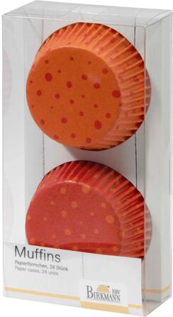 Набір форм для випічки маффінів, 24 шт, 7 см, червоний / оранжевий, Happy Birthday RBV Birkmann