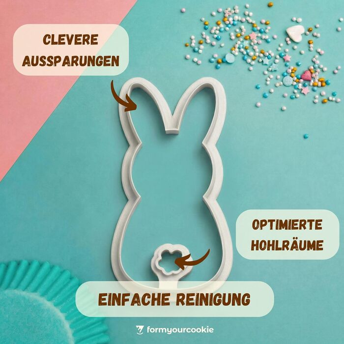 Набір із 3 формочок для пасхального печива, смугастий візерунок пасхальних яєць, кролик, 2-в-1 зі штампом, 5 x 4 см, можна мити в посудомийній машині, екологічно чистий, стійкий до іржі (великодній зайчик (10 x 5 x см))