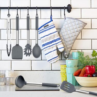 Набір кухонного посуду Herogo, силіконовий набір кухонного посуду з 6 предметів, термостійка ручка з нержавіючої сталі, кухонне начиння, антипригарна силіконова лопатка, лопатки, набір ложок, легко чиститься, сірий