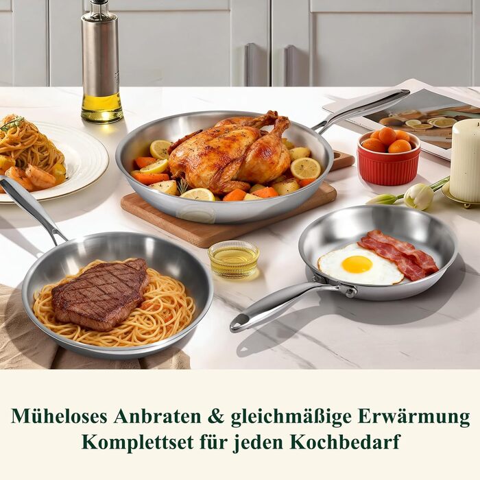 Набір сковорідок з нержавіючої сталі 20/26/30 см Terlulu