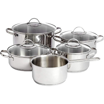 Набір посуду Kitchen-Profi Basics з 11 предметів з нержавіючої сталі для індукції з кришками, сріблястий (9 предметів)