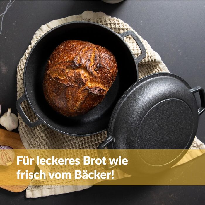 Чугунная жаровня 4,7 л круглая с крышкой 26 см, черная Chefarone