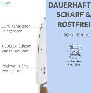Набір кухонних ножів Kuppels WOOD, 3 предмети ніж шеф-кухаря, ніж універсальний та ніж для овочів з ручкою з акації, надзвичайно гострі кухонні ножі, сталь хром-ванадію, професійний набір ножів для овочів та мяса (мясний ніж)