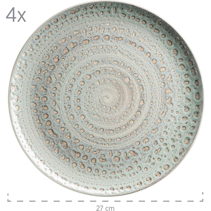 Набір посуду з ручним розписом MSER серії 931743 Spicy Market на 4 особи в середземноморському вінтажному дизайні, комбінований сервіз з 16 предметів з кераміки, кераміки (зелений, рожевий, блакитний)