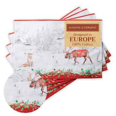 Бавовняні килимки для серветок, набір з 4 шт. , декоративні килимки для серветок, пасхальні килимки, що миються, для свят, вечерь, весни, літа (33 см x 48 см) (05 - Різдвяна традиція), 39Hermine 100