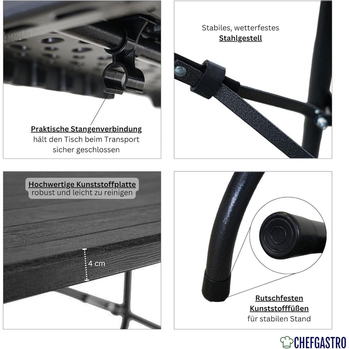 Складаний фуршетний стіл 180 x 74 х 74 см CHEFGASTRO