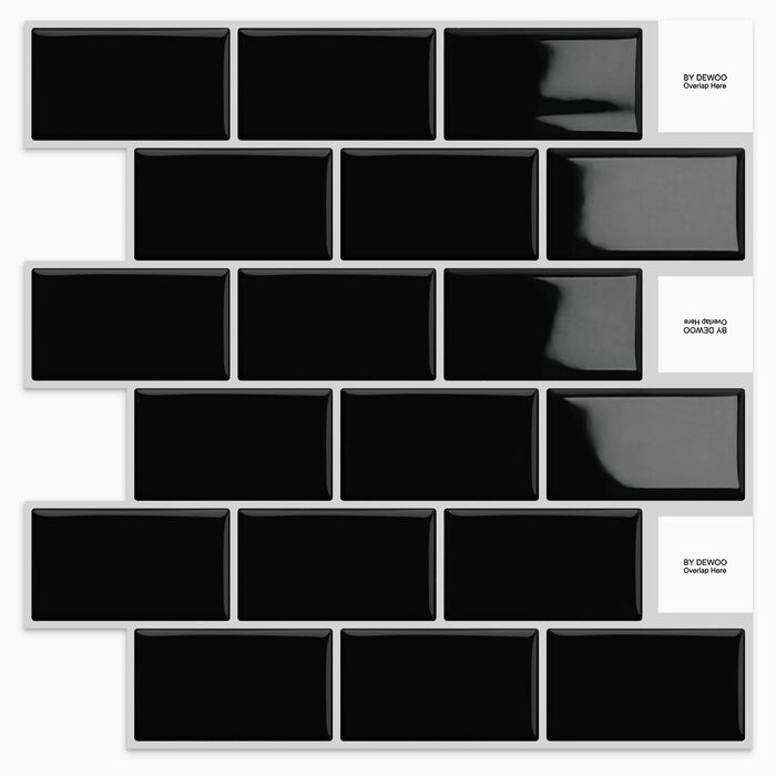 Мозаїчна плитка DEWOO 3D, наклейки на стіну, клейка плитка Metro, самоклеюча імітаційна плитка для кухні та ванної кімнати - штука, (30,5 x 30,5 см) (20, чорний)