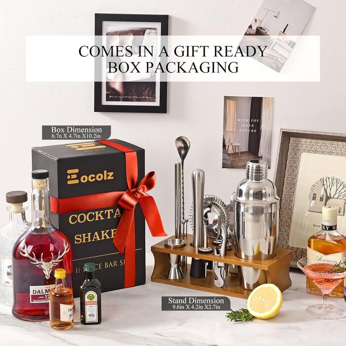 Набір для коктейлів з бамбуковою підставкою 17 предметів Eocolz