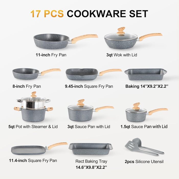 Набір кухонного посуду, 17 предметів, сірий Kitchen Academy