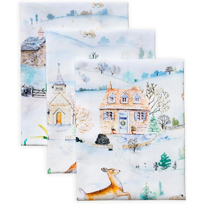 Набір з 3 багатоцільових кухонних рушників Maison d&39 Hermine Rural Christmas, 100 бавовна Барні рушники День подяки/Різдво (50 см x 70 см) (27 - Snowy World)