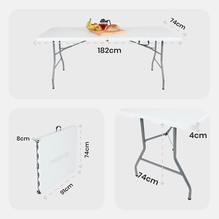 Складной фуршетный стол 182 x 74 x 74 см белый Arebos