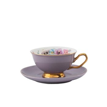 Порцеляновий набір кавових чашок з блюдцями, набір для полуденного чаювання з блюдцями та ложками, вінтажні кавові чашки, кавова чашка в європейському стилі для чаю та кави, сніданок вдома (фіолетовий)