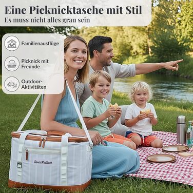 Велика складна сумка-холодильник 45 л для покупок, пляжу, пікніка, кошика для покупок, сумки для ланчу, термосумки, боксу-холодильника, портативна, пасивна, водонепроникна, 12 годин ізольована з клапаном, ретро XXL бежевий