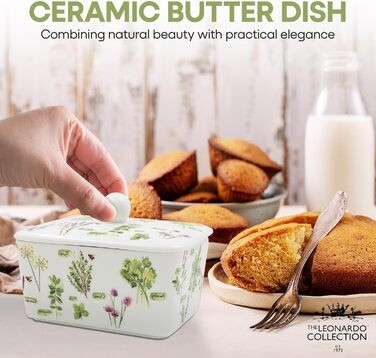 Маслянка з кришкою, китайська кераміка, з гарними акварельними мотивами, розроблена галереєю Дженніфер Роуз для Busy Bees (сад трав)