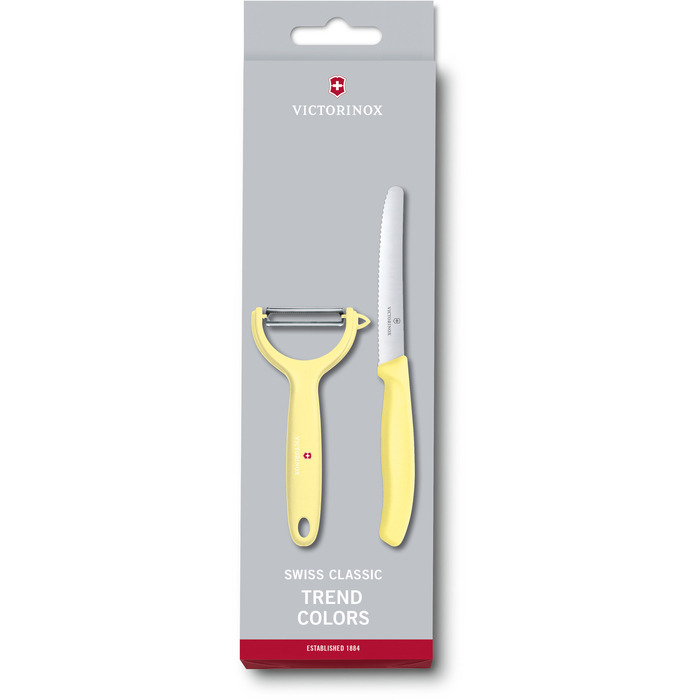 Набір кухонний Victorinox SwissClassic Paring Set 2шт з жовт. ручкою (ніж, овочечистка Tomato and Kiwi) у подар.упак.