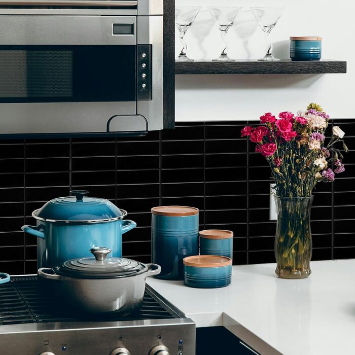 Елементна 3D самоклеюча плитка для кухонного фартуха з товстішою клейкою плиткою 2,5 мм (30,5 x 30,5 см) (чорна), 10-