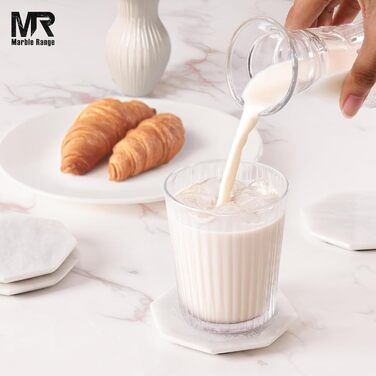 Підставки під чашки з мармуру з підставкою, 8.9 см, з оніксу, ручної роботи, для офісу, напоїв, кави та бару, на обідній стіл, набір з 6 шт. (Білі)