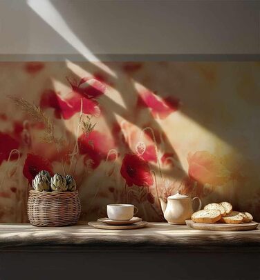 Самоклеючий кухонний фартух - матовий, жорстка бризкозахисна плівка як доступна альтернатива склу, легке встановлення та очищення - висота 60 см - Дизайн Чорна кам&39яна стіна 80 x 60 см (Червона квітка, Ш 400 см x В 60 см, 0,2 мм)