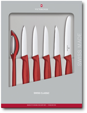 Набір кухонний Victorinox SwissClassic Paring Set 6шт з черв. ручкою (5 ножів, овочечистка) у подар.упак.