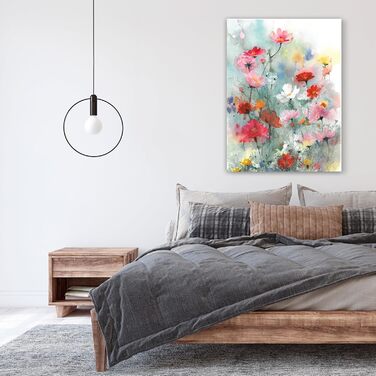 Картина на полотні STYLER 60 x 80 см I Жінка в літньому капелюсі Середземноморський прибережний пейзаж I Вітальня, спальня, офіс I Настінна прикраса з морським колоритом на тему відпочинку I Зроблено в Європі (70Д x 50Ш см, луговий барвистий)