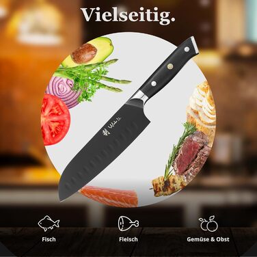 Набор ножей Wakoli Titanium Noir (5 предметов) с магнитным блоком профессиональные кухонные ножи из нержавеющей стали с черным титановым покрытием (12,521 см), включая нож Сантоку