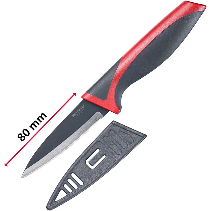 Набор ножей Westmark 5 шт., 1 большая разделочная доска и 4 ножа, разделочная доска 37 x 25,5 см, лезвие поварского ножа/ножа для хлеба 20 см каждое, лезвие универсального ножа 12 см, лезвие ножа для очистки овощей 8 см, 145222E6 (нож для овощей)