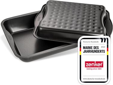 Форма для запекания Zenker с крышкой в качестве жаровни XXL (42 x 34 x 8 см), прямоугольная форма для запекания с антипригарным покрытием, форма для запекания хрустящей корочки и сочных запеканок (цвет черный), количество