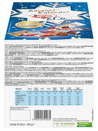 Рождественский адвент-календарь с 24 шоколадными деликатесами, 295 г Kinder & Ferrero