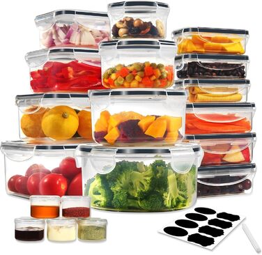 Контейнери для зберігання харчових продуктів з кришками, 16 шт. (8 контейнерів, 8 кришок), набір контейнерів для зберігання, 100 герметичні, без BPA, 0,24-1,5 л (SE-38PCS)