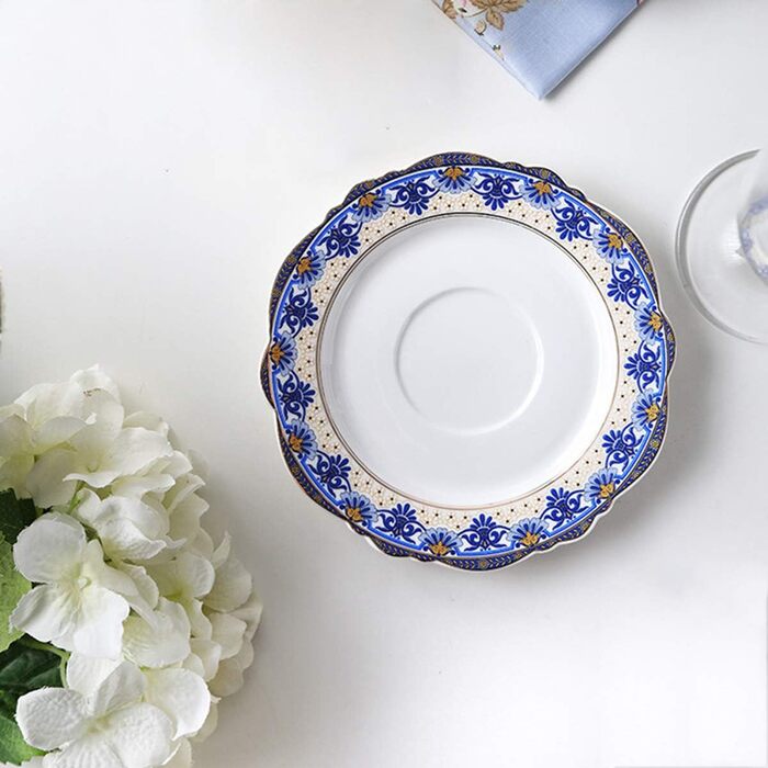 Набір чашок для чаювання з кістяного фарфору fanquare Blue Flower, вінтажна порцелянова кавова чашка з блюдцем, 200 мл