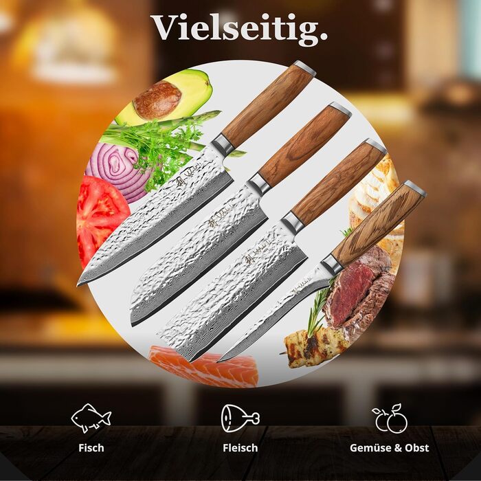 Набір кухонних ножів Wakoli Sycamore Damascus, 6 предметів ядро з VG10 (67 шарів), твердість 602 HRC, ручки з клена, хлібний ніж із серрейторною заточкою, магнітний тримач для ножів, професійні ножі для точного нарізання (каштановий колір)