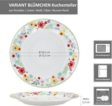 Набір із 6 тарілок для торта MamboCat Variant Floral Барвисті порцелянові тарілки для сніданку на 6 осіб Барвисті маленькі тарілки для салату, десерту та інших страв на сніданок, обід, каву та вечерю Тарілки для тортів та десертів