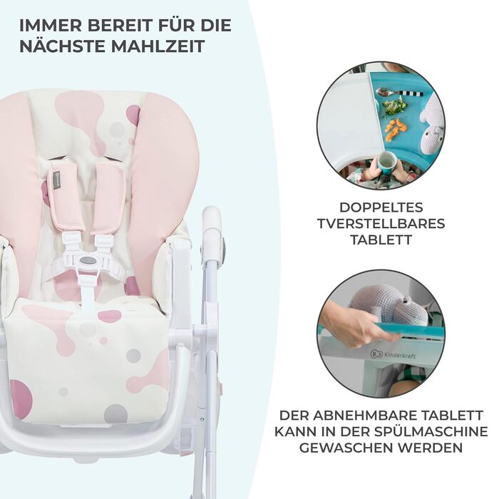 Дитячий стільчик для годування з перших місяців життя рожевий YUMMY kk Kinderkraft