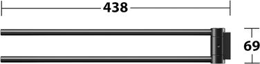 Рушникосушка KEUCO металева, глянцева, дворучна, поворотна, глибина 43,8 см, для ванної кімнати та гостьового туалету, настінна, в плані (чорна)