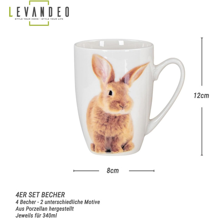 Набір із 4 чашок з малюнком кролика levandeo