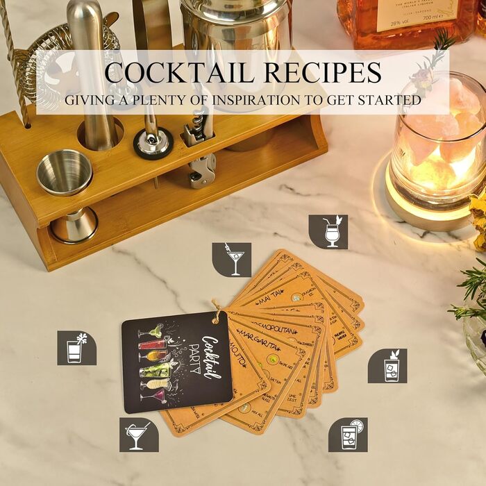 Набір для коктейлів з бамбуковою підставкою 17 предметів Eocolz