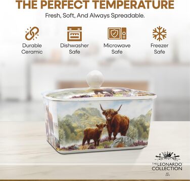 Маслянка з кришкою, китайська кераміка, з гарними акварельними мотивами, дизайн від Jennifer Rose Gallery для Busy Bees (біла або кремова)