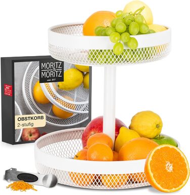Підставка для фруктового торта Moritz & Moritz металева - підставка для торта з фруктовим кошиком - підставка для торта з фруктовою мискою (біла, кругла)