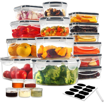 Контейнери для зберігання харчових продуктів з кришками, 16 шт. (8 контейнерів, 8 кришок), набір контейнерів для зберігання, 100 герметичні, без BPA, 0,24-1,5 л (SE-38PCS)