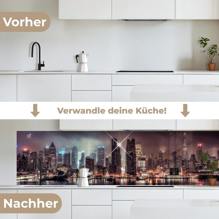 Кухонний фартух 60x80 см Самоклеючий захисний щиток для кухонної стіни Кухонний фартух Кухонні фасади Кухонні фартухи Кухонна стіна Вода - Пейзаж - (Нью-Йорк - Ніч, 80 x 300 см)