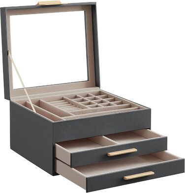 Шкатулка органайзер для ювелирных изделий 3-уровневая темно-серый SONGMICS