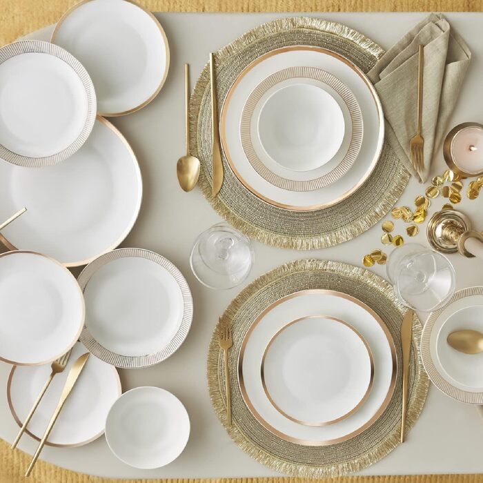 Фарфоровая посуда на 6 персон - Эксклюзивный набор посуды для элегантной посуды и особых случаев - Высококачественный фарфор с золотыми вставками, 24 шт.